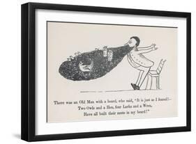 The Old Man Whose Beard is Used as a Nesting Ground for Owls Hens Larks and Wrens-Edward Lear-Framed Art Print