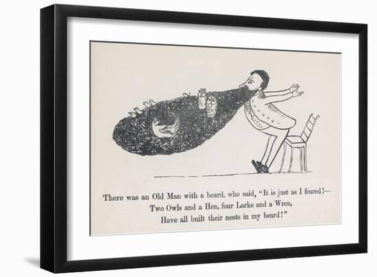 The Old Man Whose Beard is Used as a Nesting Ground for Owls Hens Larks and Wrens-Edward Lear-Framed Art Print