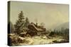 The Old Mill in Winter-Heinrich Burkel-Stretched Canvas