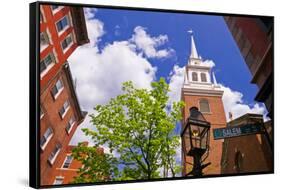 The Old North Church and gas street lamp, Freedom Trail, Boston, Massachusetts, USA-Russ Bishop-Framed Stretched Canvas