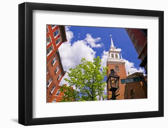 The Old North Church and gas street lamp, Freedom Trail, Boston, Massachusetts, USA-Russ Bishop-Framed Photographic Print