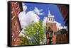 The Old North Church and gas street lamp, Freedom Trail, Boston, Massachusetts, USA-Russ Bishop-Framed Stretched Canvas