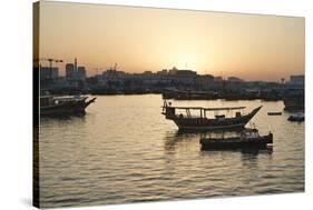 The Old Part of Doha and the Dhows Moored in the Harbour-Matt-Stretched Canvas