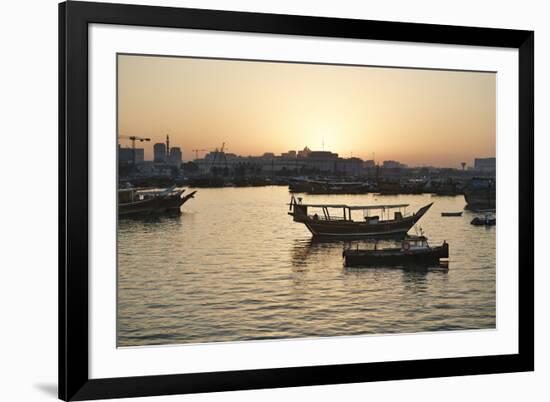 The Old Part of Doha and the Dhows Moored in the Harbour-Matt-Framed Photographic Print