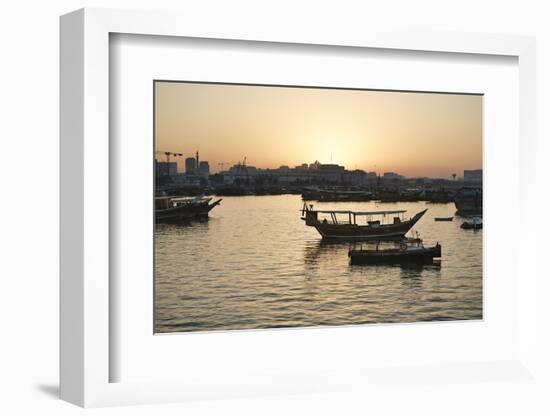 The Old Part of Doha and the Dhows Moored in the Harbour-Matt-Framed Photographic Print