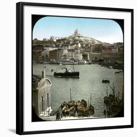 The Old Port and the Notre-Dame De La Garde Basilica, Marseilles (France), Circa 1890-1895, Image-Leon, Levy et Fils-Framed Photographic Print