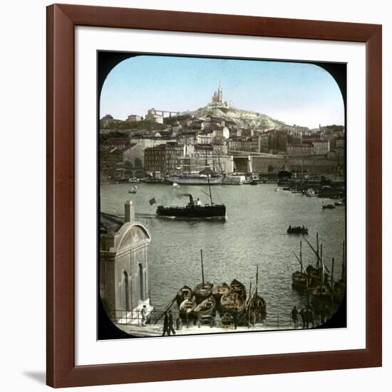 The Old Port and the Notre-Dame De La Garde Basilica, Marseilles (France), Circa 1890-1895, Image-Leon, Levy et Fils-Framed Photographic Print