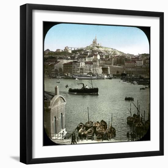 The Old Port and the Notre-Dame De La Garde Basilica, Marseilles (France), Circa 1890-1895, Image-Leon, Levy et Fils-Framed Premium Photographic Print
