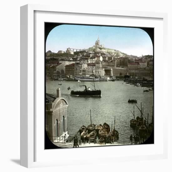 The Old Port and the Notre-Dame De La Garde Basilica, Marseilles (France), Circa 1890-1895, Image-Leon, Levy et Fils-Framed Photographic Print