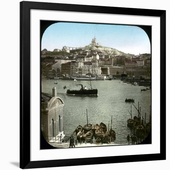 The Old Port and the Notre-Dame De La Garde Basilica, Marseilles (France), Circa 1890-1895, Image-Leon, Levy et Fils-Framed Photographic Print