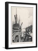 "The Old Shipyard", a Carpenter Shapes the Timbers of a Sailing Vessel-Thornton Oakley-Framed Art Print