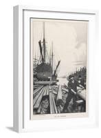 "The Old Shipyard", a Carpenter Shapes the Timbers of a Sailing Vessel-Thornton Oakley-Framed Art Print