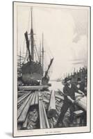 "The Old Shipyard", a Carpenter Shapes the Timbers of a Sailing Vessel-Thornton Oakley-Mounted Art Print