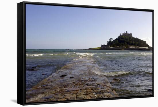 The Old Stone Causeway Leading to St. Michaels Mount Submerged by the Incoming Tide-Simon Montgomery-Framed Stretched Canvas