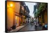 The old town after sunset, UNESCO World Heritage Site, Cartagena, Colombia, South America-Michael Runkel-Framed Stretched Canvas