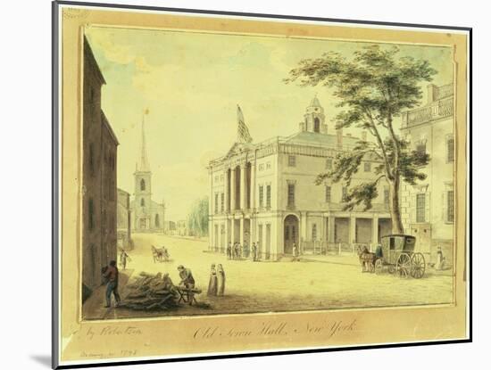 The Old Town Hall (Federal Hall) New York City, 1798 (Graphite, W/C, Pen and Ink on Paper)-Archibald Robertson-Mounted Giclee Print