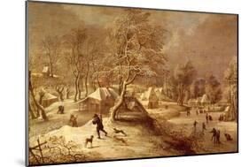 The Old Village under Snow (Oil on Canvas)-David The Elder Teniers-Mounted Giclee Print