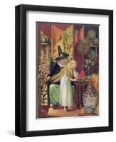 The Old Witch Combing Gerda's Hair in 'The Snow Queen', from Hans Christian Andersen's Fairy Tales-Lorens Frolich-Framed Giclee Print