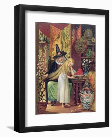 The Old Witch Combing Gerda's Hair in 'The Snow Queen', from Hans Christian Andersen's Fairy Tales-Lorens Frolich-Framed Giclee Print