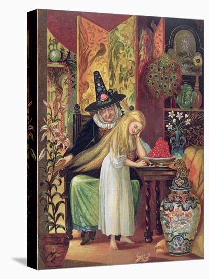 The Old Witch Combing Gerda's Hair in 'The Snow Queen', from Hans Christian Andersen's Fairy Tales-Lorens Frolich-Stretched Canvas