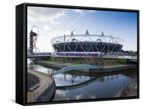 The Olympic Stadium with the Arcelor Mittal Orbit and the River Lee, London, England, UK-Mark Chivers-Framed Stretched Canvas