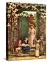 'The open door' by Kate Greenaway-Kate Greenaway-Stretched Canvas