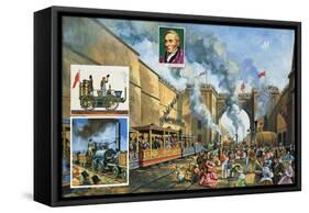 The Opening of the Liverpool and Manchester Railway on 15th September 1830-Green-Framed Stretched Canvas