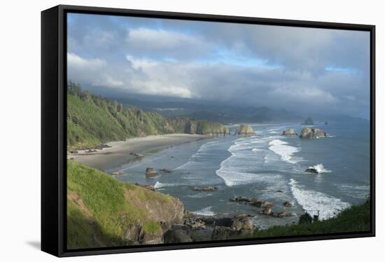 The Oregon Coast and Cannon Beach from Ecola State Park, Oregon-Greg Probst-Framed Stretched Canvas