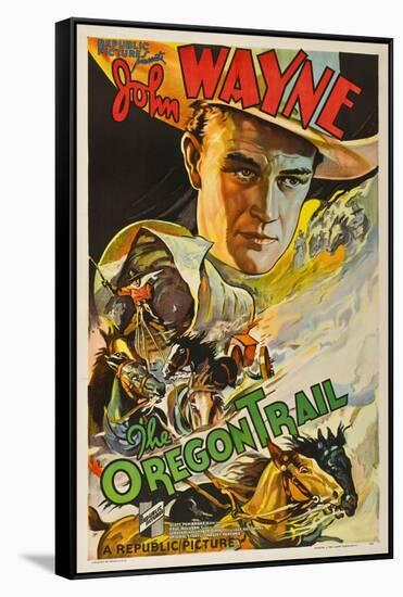 The Oregon Trail, (Poster Art), John Wayne, 1936-null-Framed Stretched Canvas