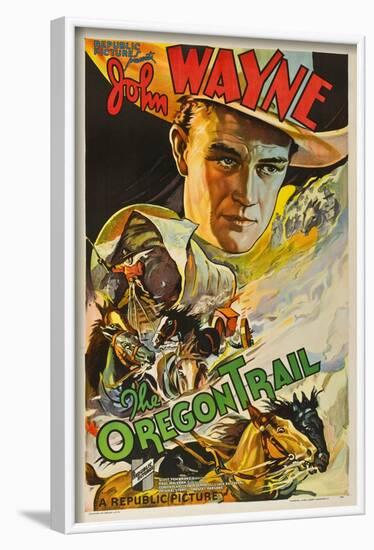 The Oregon Trail, (Poster Art), John Wayne, 1936-null-Framed Art Print