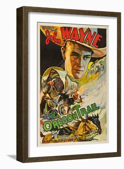 The Oregon Trail, (Poster Art), John Wayne, 1936-null-Framed Art Print