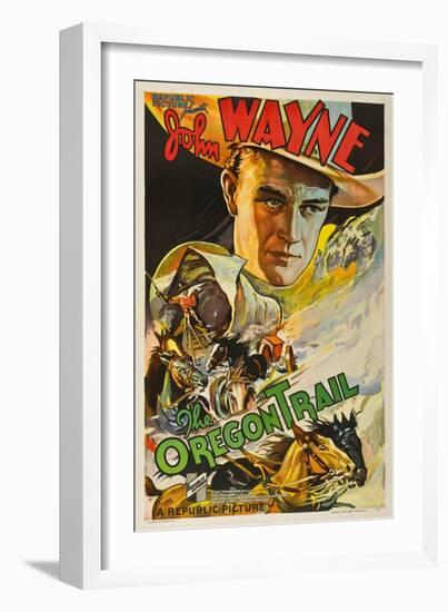 The Oregon Trail, (Poster Art), John Wayne, 1936-null-Framed Art Print