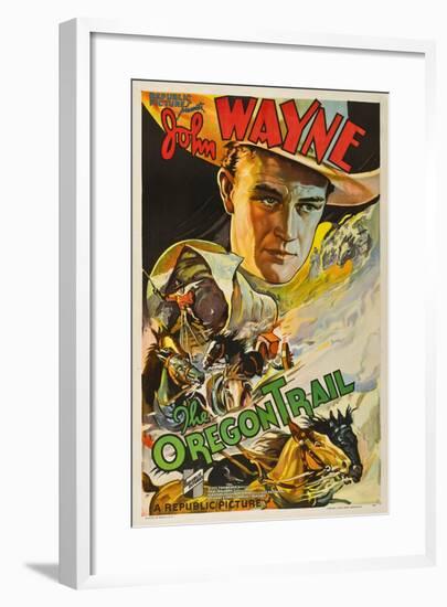 THE OREGON TRAIL, (poster art), John Wayne, 1936-null-Framed Art Print