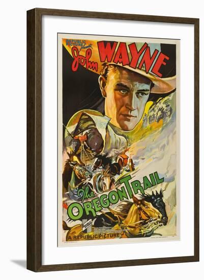 THE OREGON TRAIL, (poster art), John Wayne, 1936-null-Framed Art Print