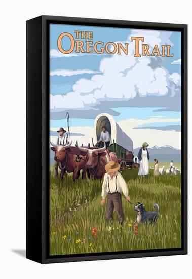 The Oregon Trail - Wagon Scene-Lantern Press-Framed Stretched Canvas