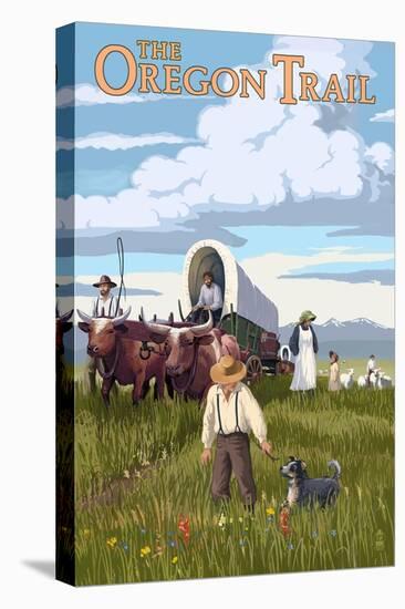 The Oregon Trail - Wagon Scene-Lantern Press-Stretched Canvas