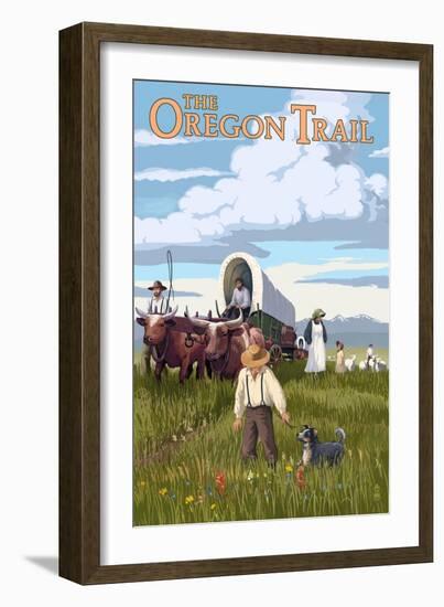 The Oregon Trail - Wagon Scene-Lantern Press-Framed Art Print