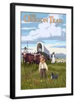 The Oregon Trail - Wagon Scene-Lantern Press-Framed Art Print
