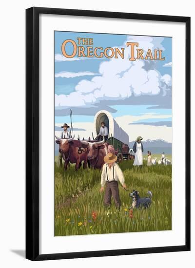 The Oregon Trail - Wagon Scene-Lantern Press-Framed Art Print