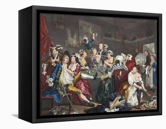 The Orgy, Plate III from 'A Rake's Progress', Illustration from 'Hogarth Restored: the Whole…-William Hogarth-Framed Stretched Canvas