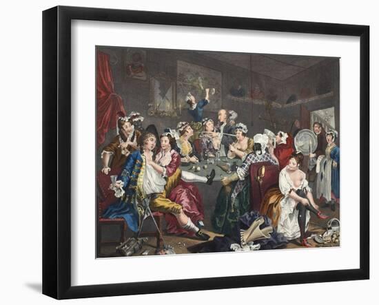 The Orgy, Plate III from 'A Rake's Progress', Illustration from 'Hogarth Restored: the Whole…-William Hogarth-Framed Giclee Print