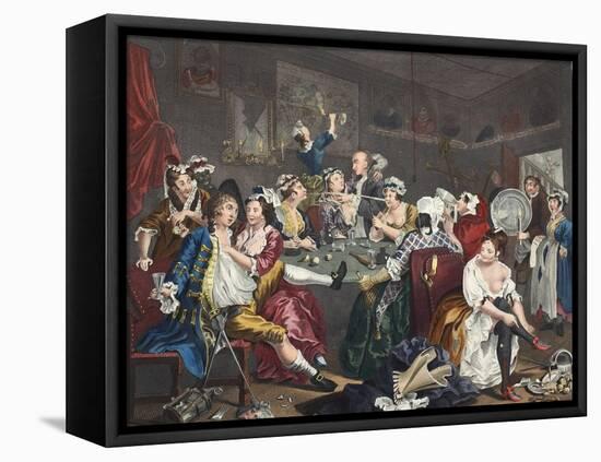 The Orgy, Plate III from 'A Rake's Progress', Illustration from 'Hogarth Restored: the Whole…-William Hogarth-Framed Stretched Canvas