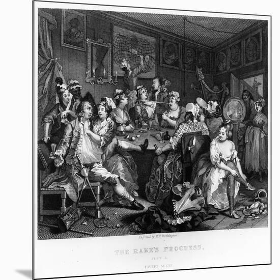 The Orgy, Plate Iii from 'A Rake's Progress'-William Hogarth-Mounted Giclee Print