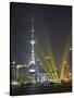 The Oriental Pearl Tower in the Pudong District at Night, Shanghai, China, Asia-Angelo Cavalli-Stretched Canvas