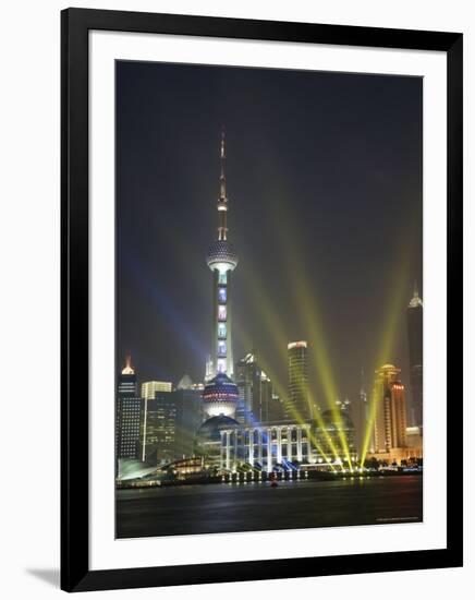 The Oriental Pearl Tower in the Pudong District at Night, Shanghai, China, Asia-Angelo Cavalli-Framed Photographic Print