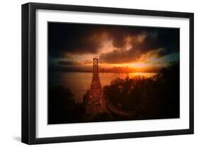 The Other Golden Bridge, Bay Bridge and Sun Burst, San Francisco-Vincent James-Framed Photographic Print