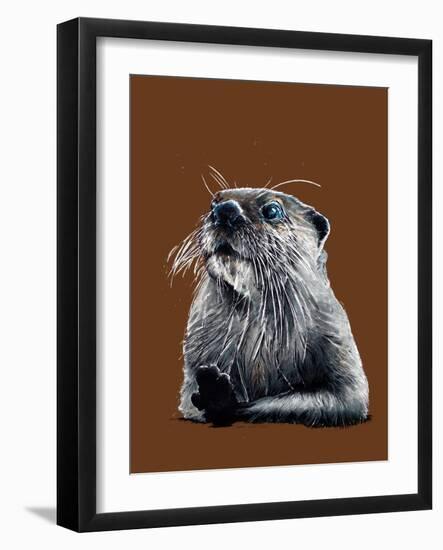 The Otter on Burnt Orange, 2020, (Pen and Ink)-Mike Davis-Framed Giclee Print