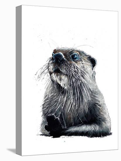 The Otter on White, 2020, (Pen and Ink)-Mike Davis-Stretched Canvas