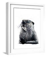 The Otter on White, 2020, (Pen and Ink)-Mike Davis-Framed Giclee Print