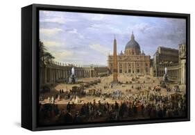 The Output of the Duke of Choiseul (1719-1785) of St. Peter's Square in Rome-Giovanni Paolo Pannini-Framed Stretched Canvas